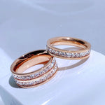 Luxury Rose Gold Color Double Row Square Zircon Stainless Steel Ring