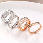Luxury Rose Gold Color Double Row Square Zircon Stainless Steel Ring