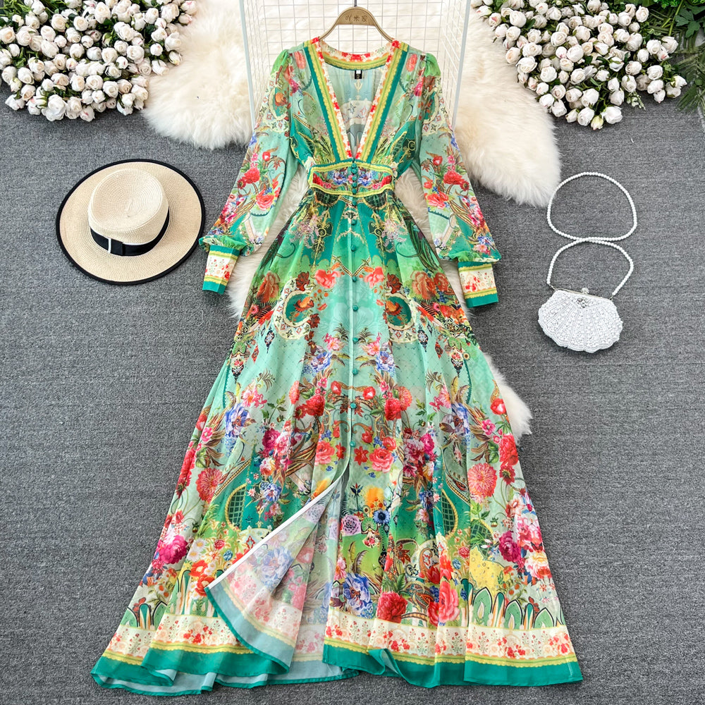 bohemian chiffon maxi dress Floral Chiffon Maxi Dress - Women's Dress