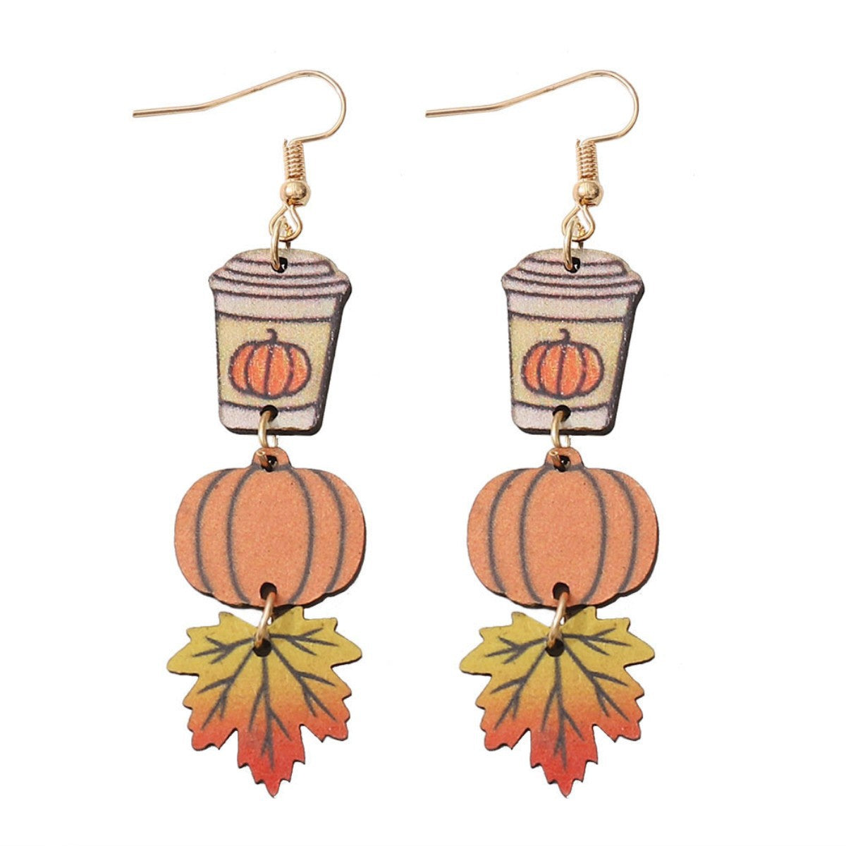 Autumn Thanksgiving Pumpkin Maple Leaf Coffee Cup Earrings