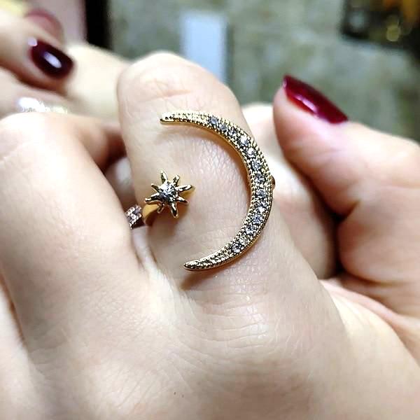 Moon Star Rhinestone Ring